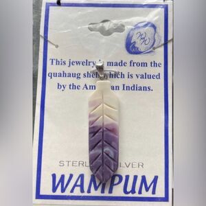 P3334 Feather pendant wampum quahog sterling silver